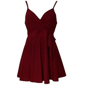 Sleeveless Wrap Front Knit Eyelet Romper/Dress - gorgeous burgundy color. Size M